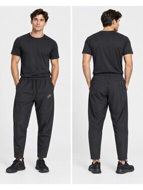 Nike Mens Black Athletic Jogger Pants Elastic Waist Zippered Pocket Design Large